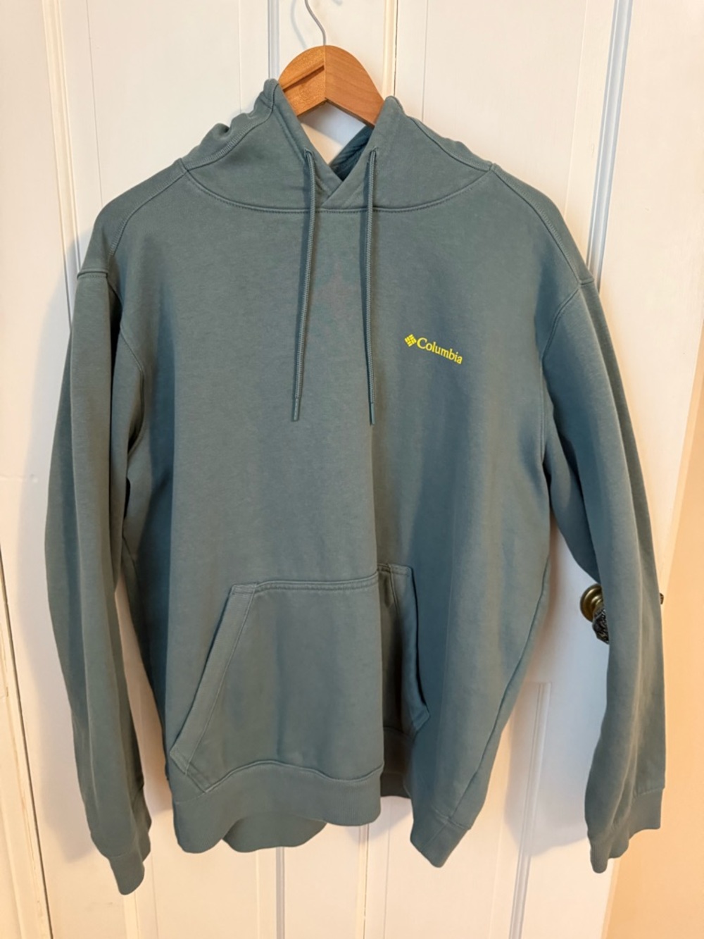 Columbia Men's Hoodie in Slate Teal with Yellow Logo